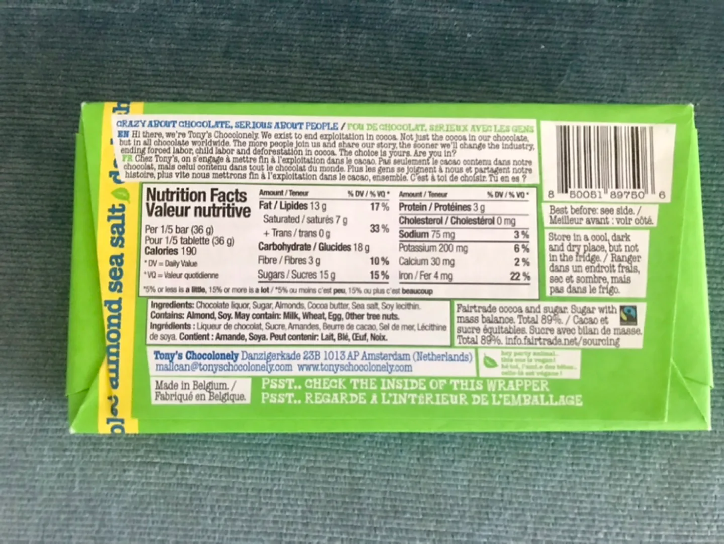 Tony’s Chocolate- Large Bar: 51% Dark+Almonds+Sea Salt image indicator(4)