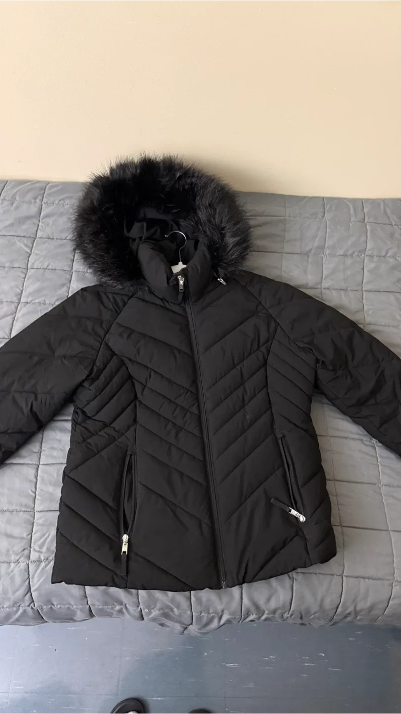 Black Puffer Jacket with Faux Fur Hood