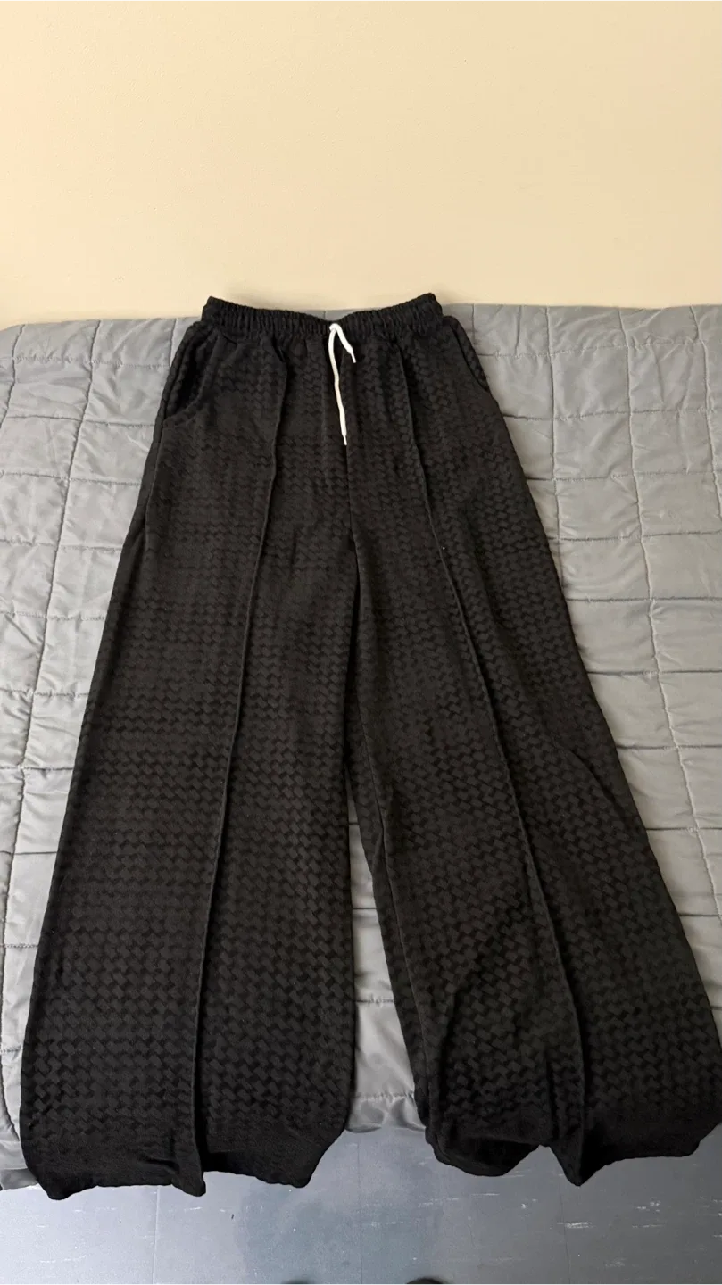 Black Patterned Wide Leg Sweatpants