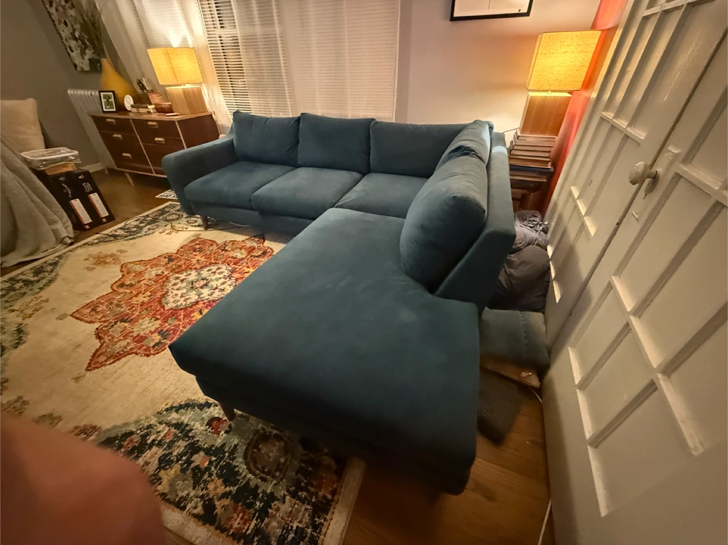 Modern Blue Sectional Sofa With Chaise – Great Condition