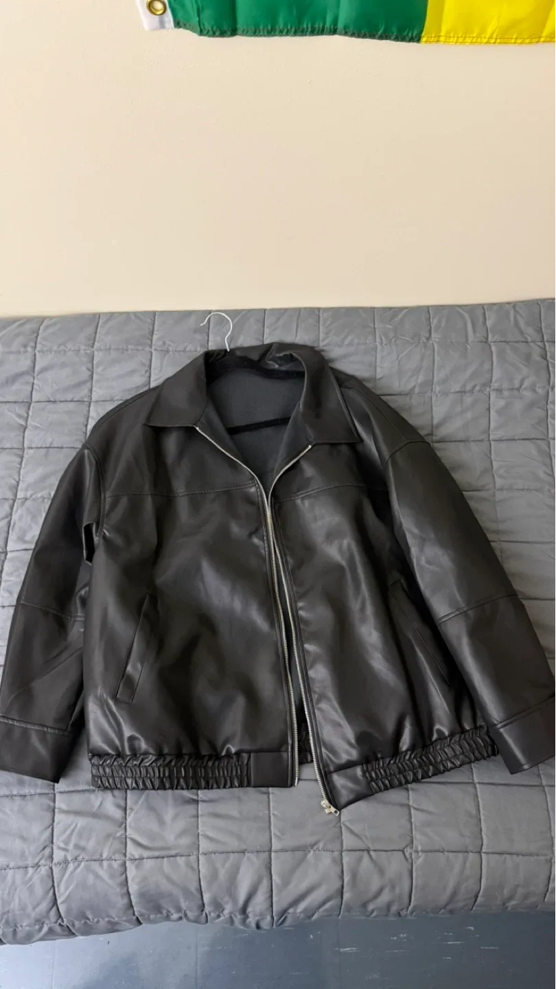 Black Faux Leather Jacket - Shein