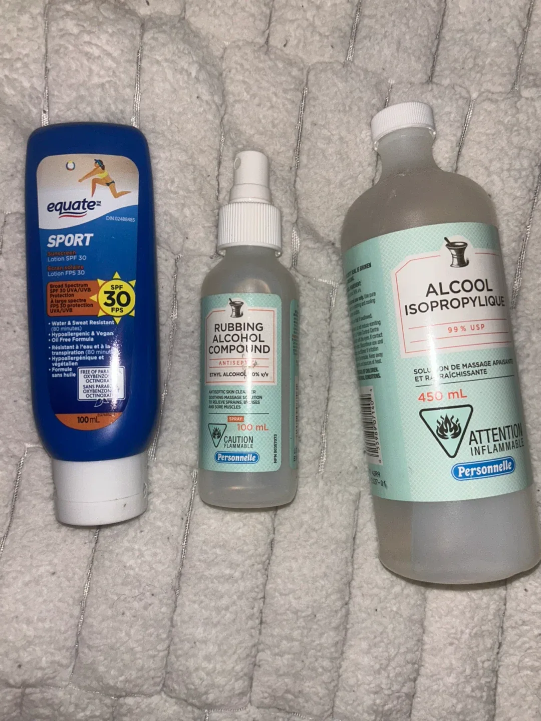 Equate Sport SPF 30 & Personnelle Rubbing Alcohol thumbnail