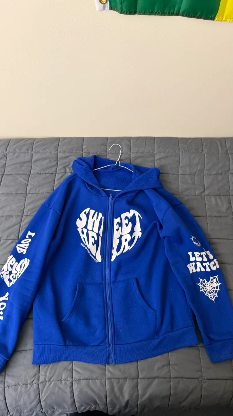 Sweet Heart Blue Zip-Up Hoodie