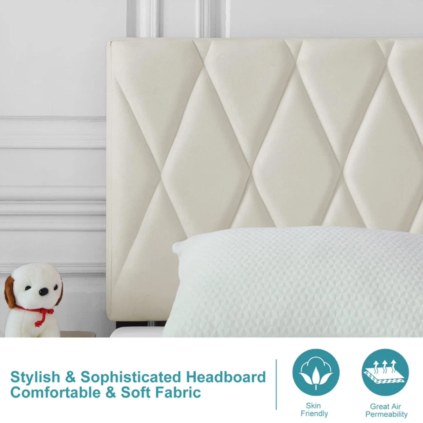 Queen IYEE NATURE Premium Upholstered Platform BedFrame image indicator(5)