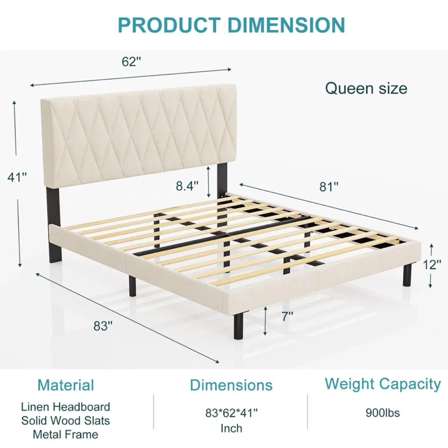 Queen IYEE NATURE Premium Upholstered Platform BedFrame image indicator(2)