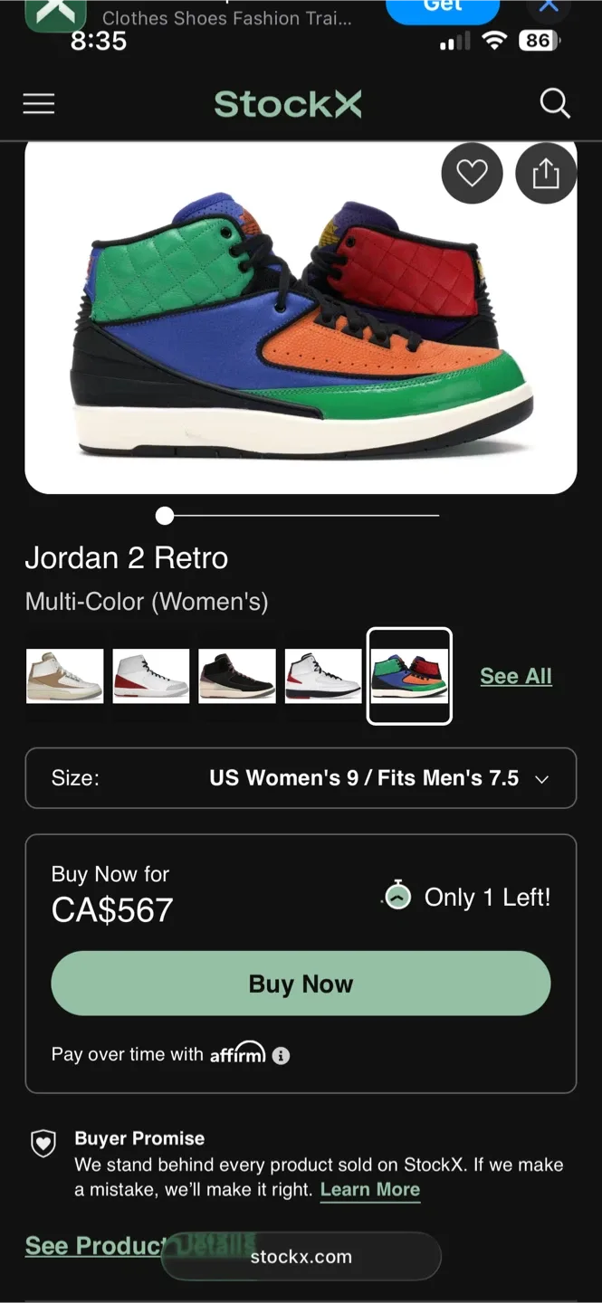 Jordan 2 Retro Multi-Color (unisex) US 9 women US 7.5 men