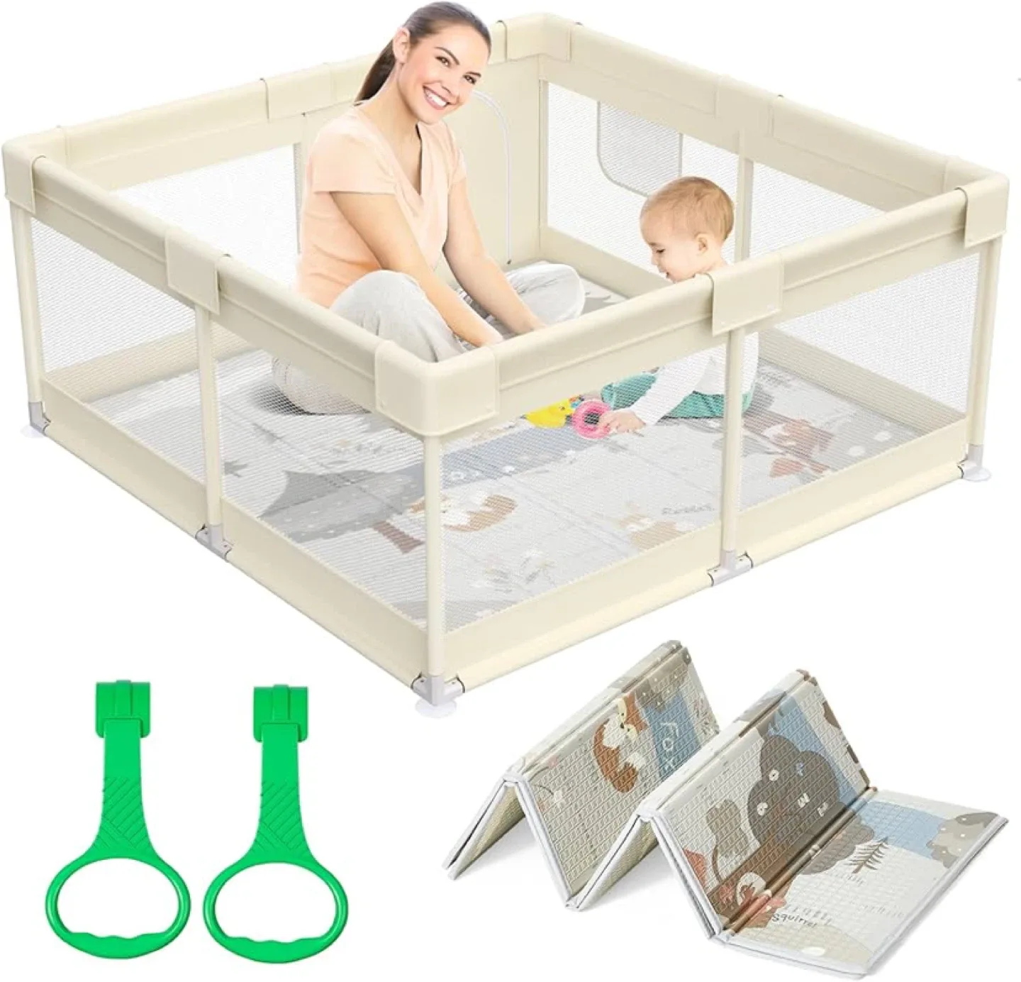 Fodoss Baby Playpen with Mat 47x47x27 in