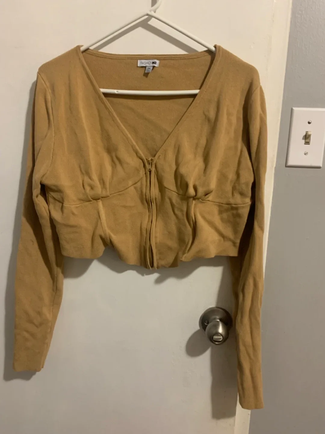 Fashion Nova Gold Zip-Up Crop Top