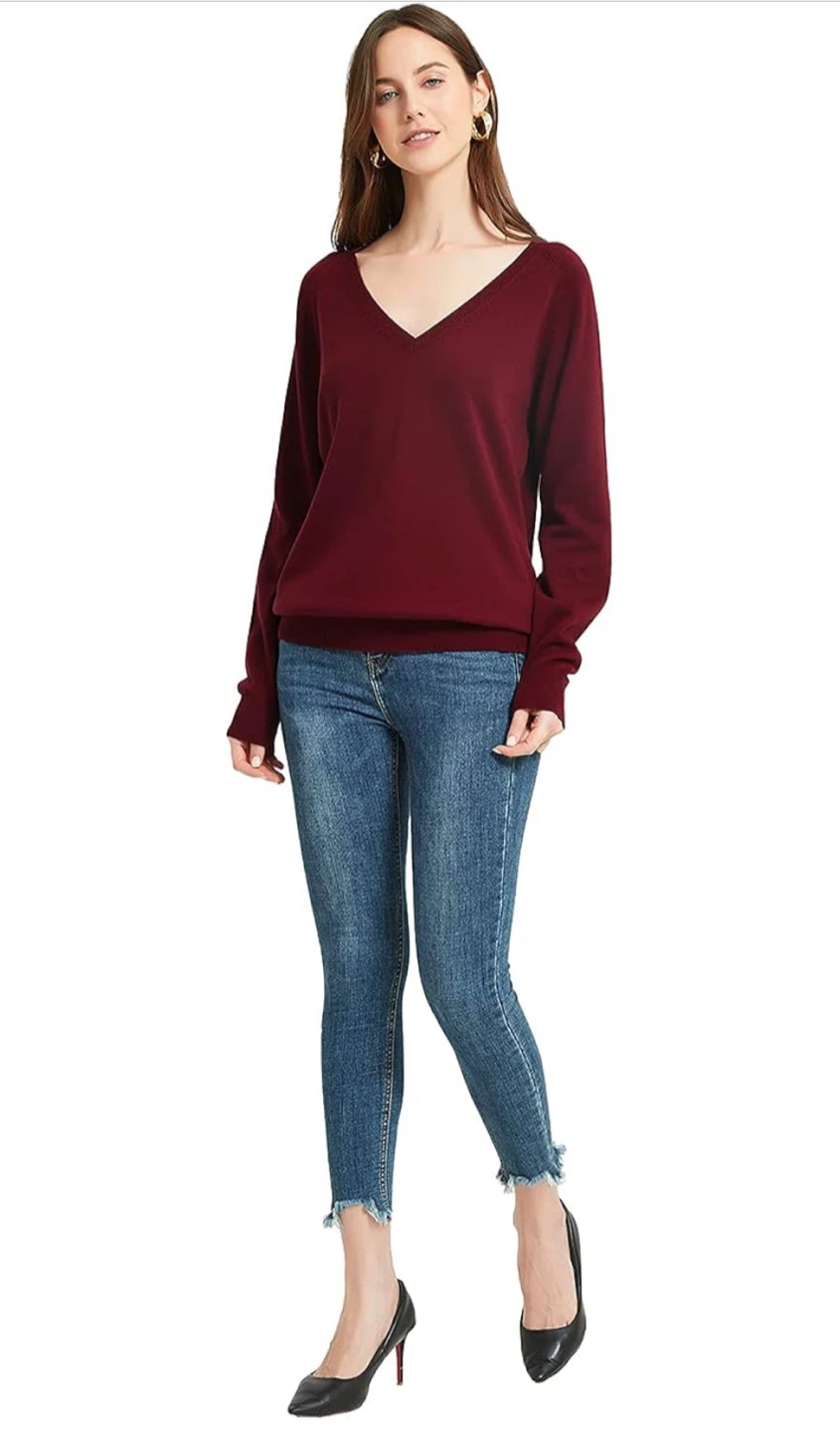 NEW! KALLSPIN Womens Classic Burgundy V-Neck Sweater - photo 3