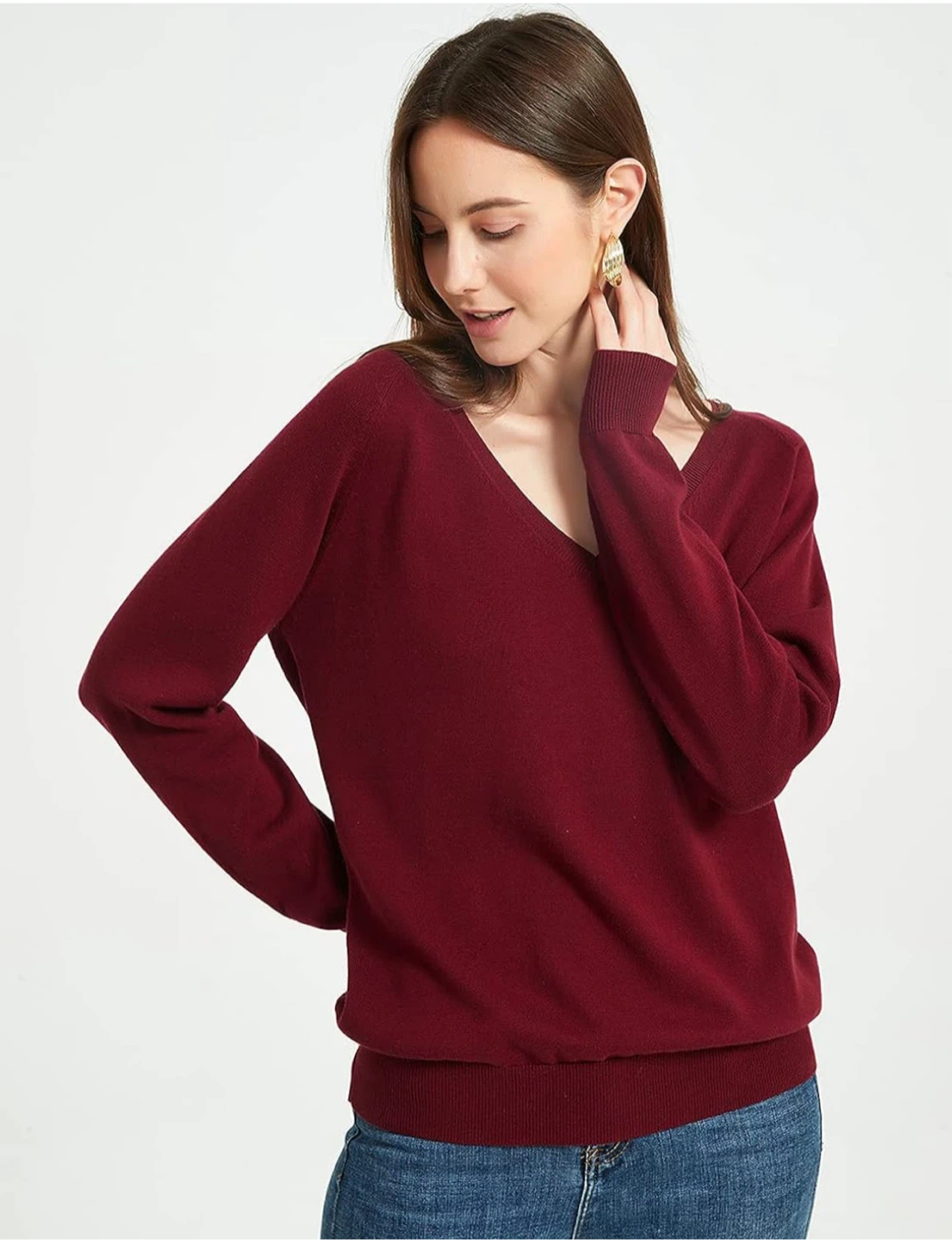 NEW! KALLSPIN Womens Classic Burgundy V-Neck Sweater - photo 4