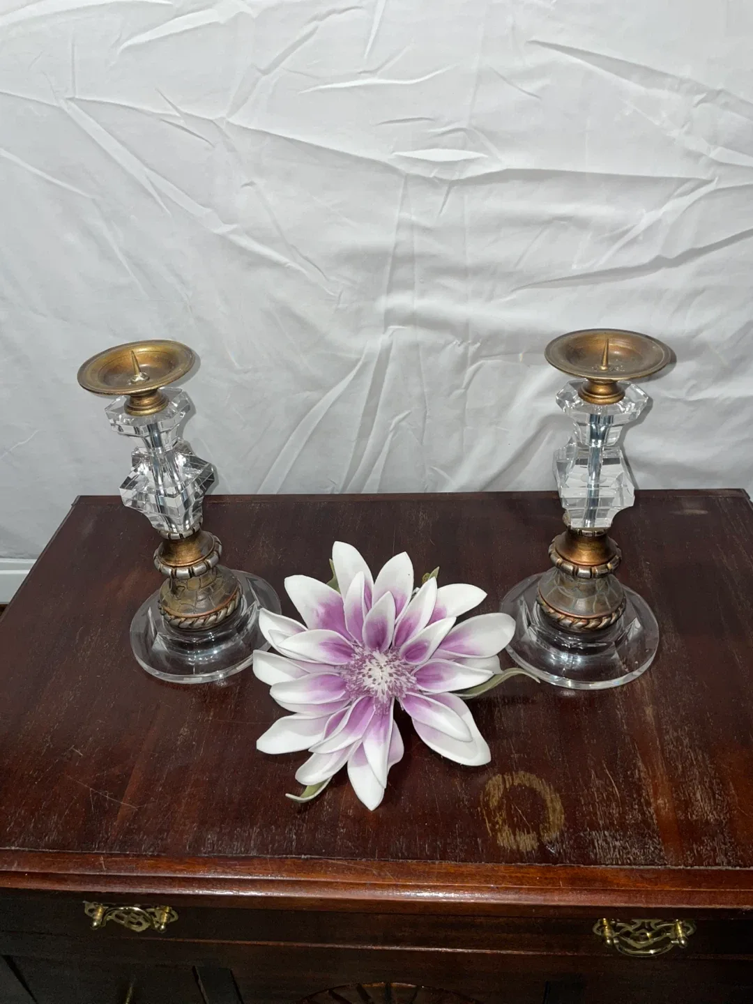 Pair of Crystal & Brass Candlestick Holders image indicator(2)