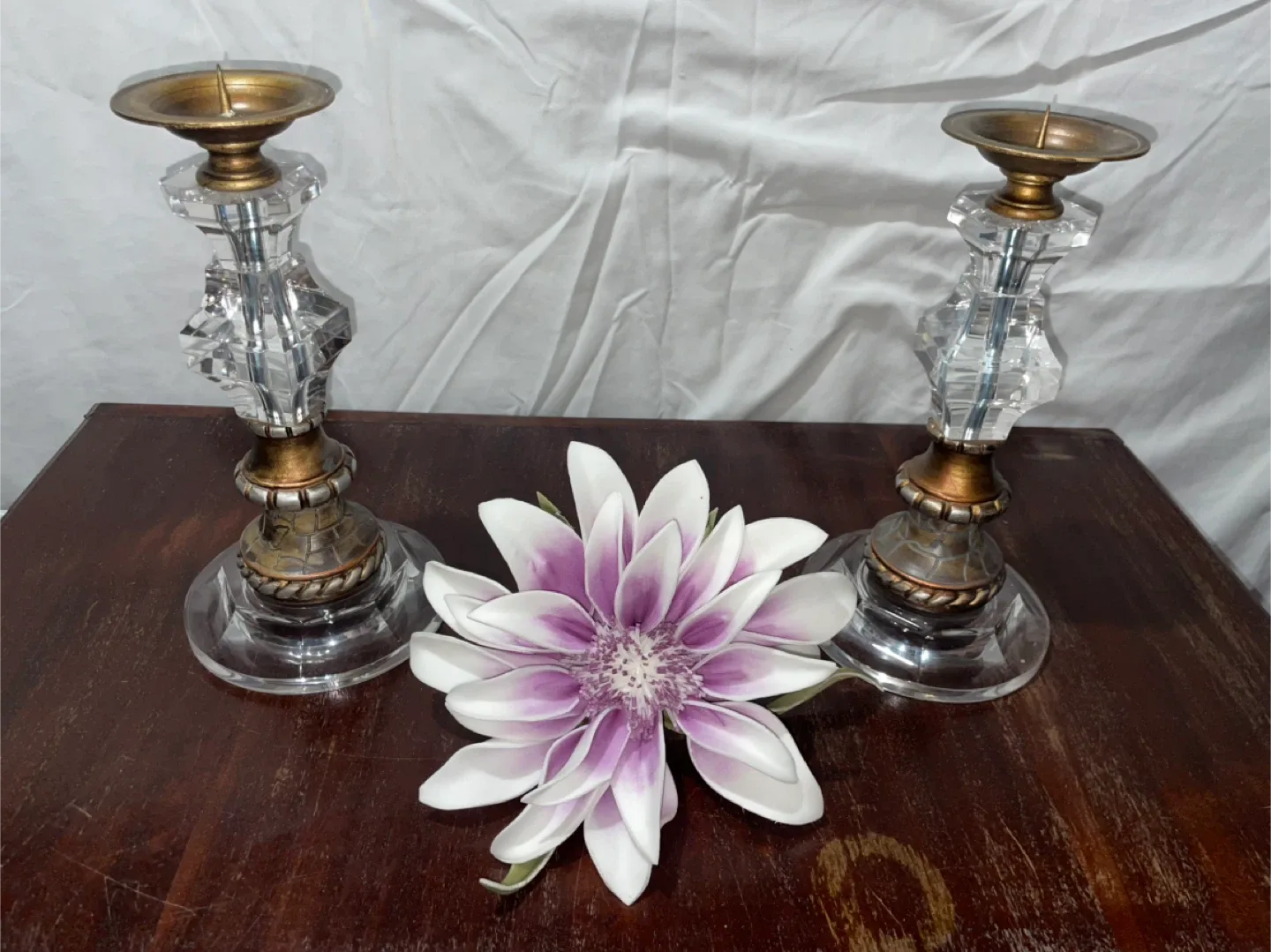 Pair of Crystal & Brass Candlestick Holders image indicator(3)
