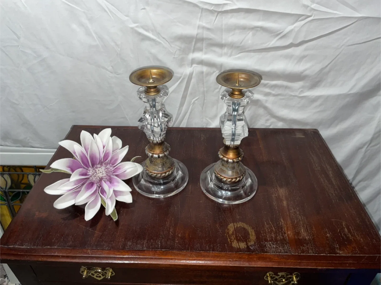 Pair of Crystal & Brass Candlestick Holders image indicator(4)