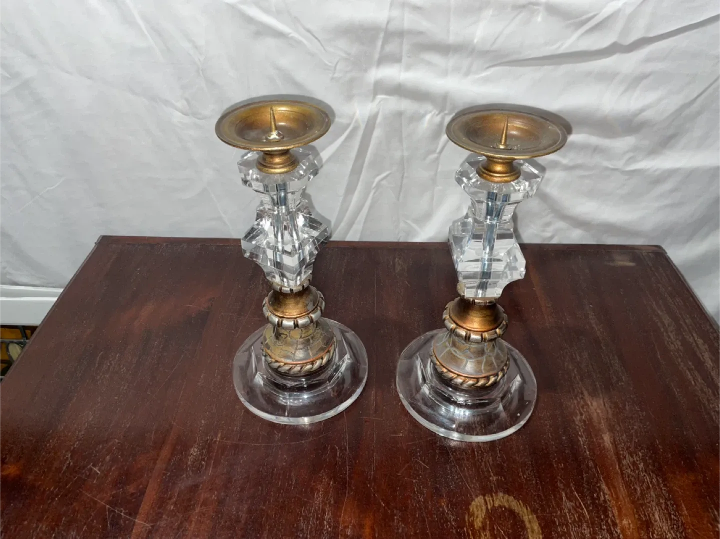 Pair of Crystal & Brass Candlestick Holders