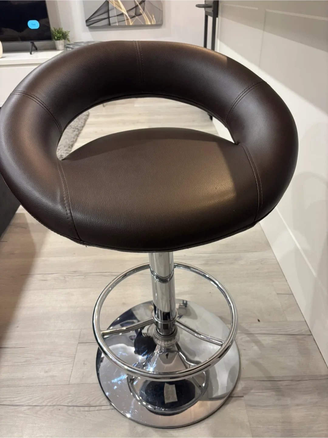 Brown Leather Swivel Bar Stool