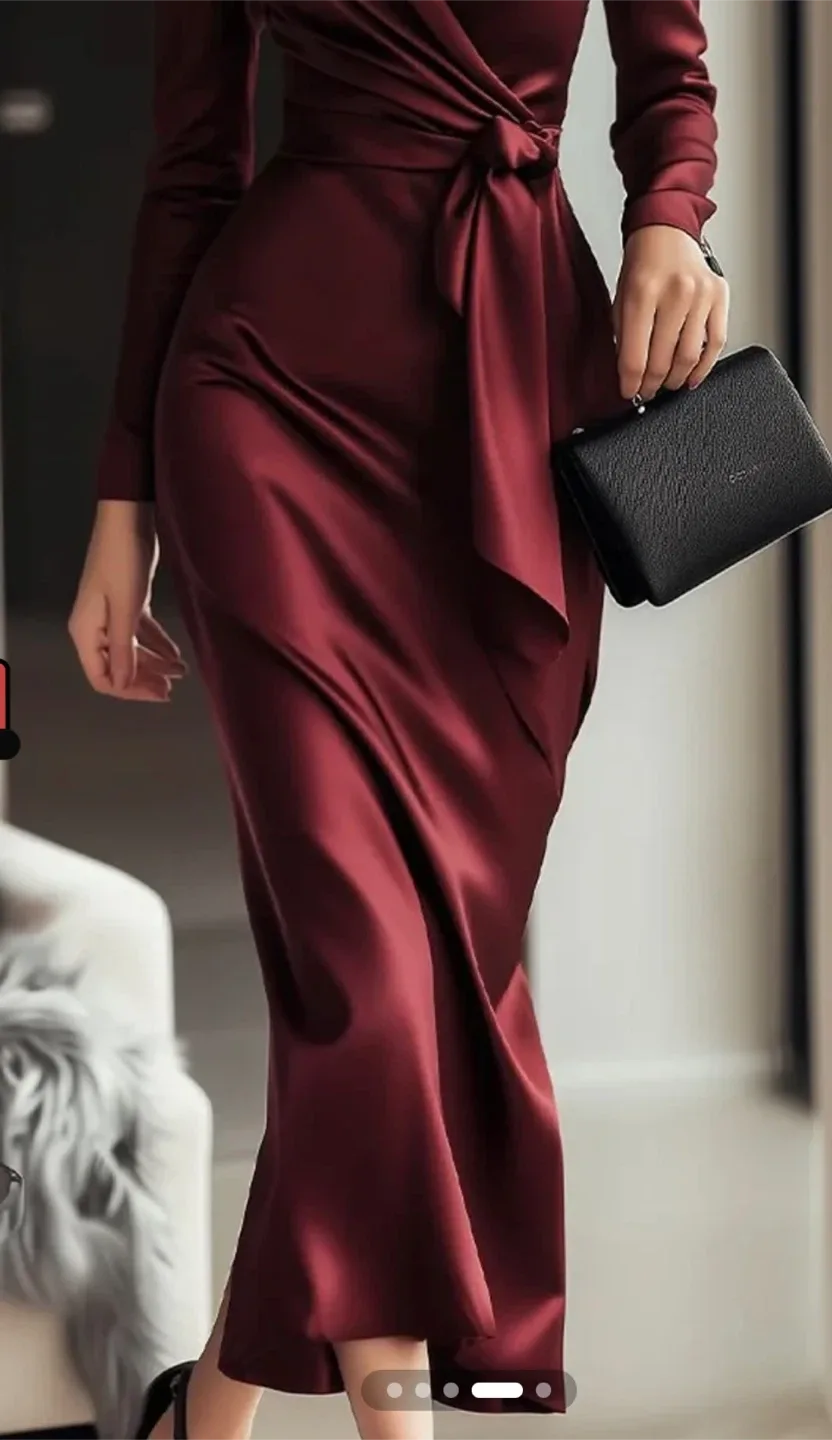 Burgundy Wrap Dress image indicator(4)