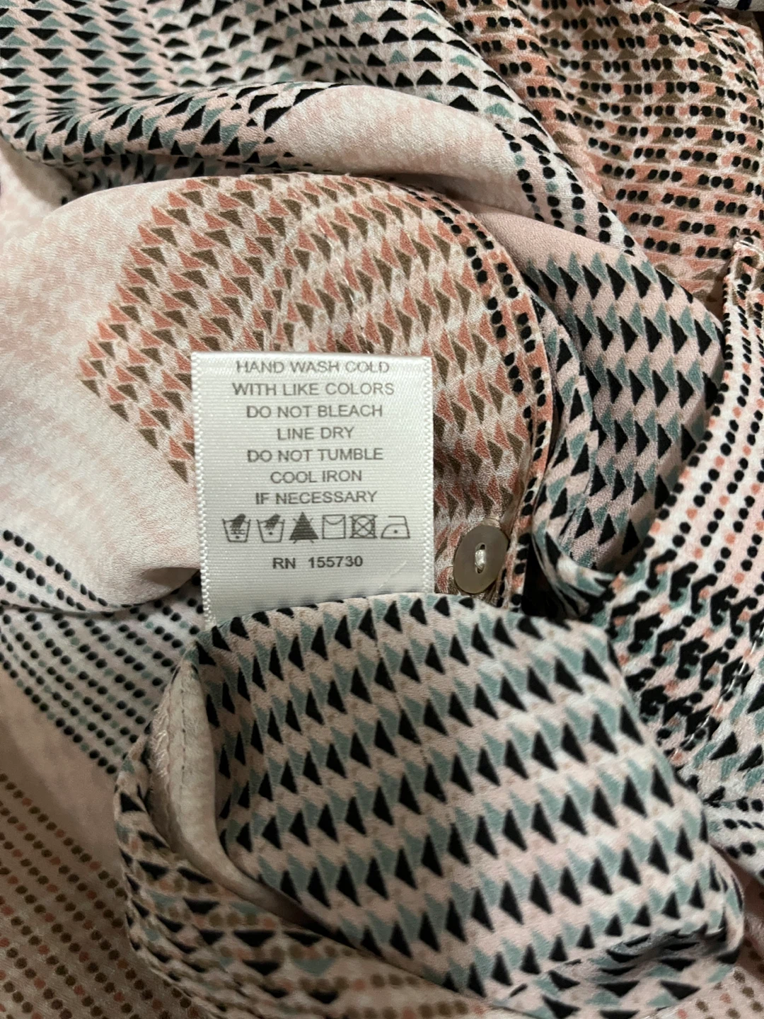 Rose + Olive womens large blouse, geometric patchwork pink taupe - photo 3