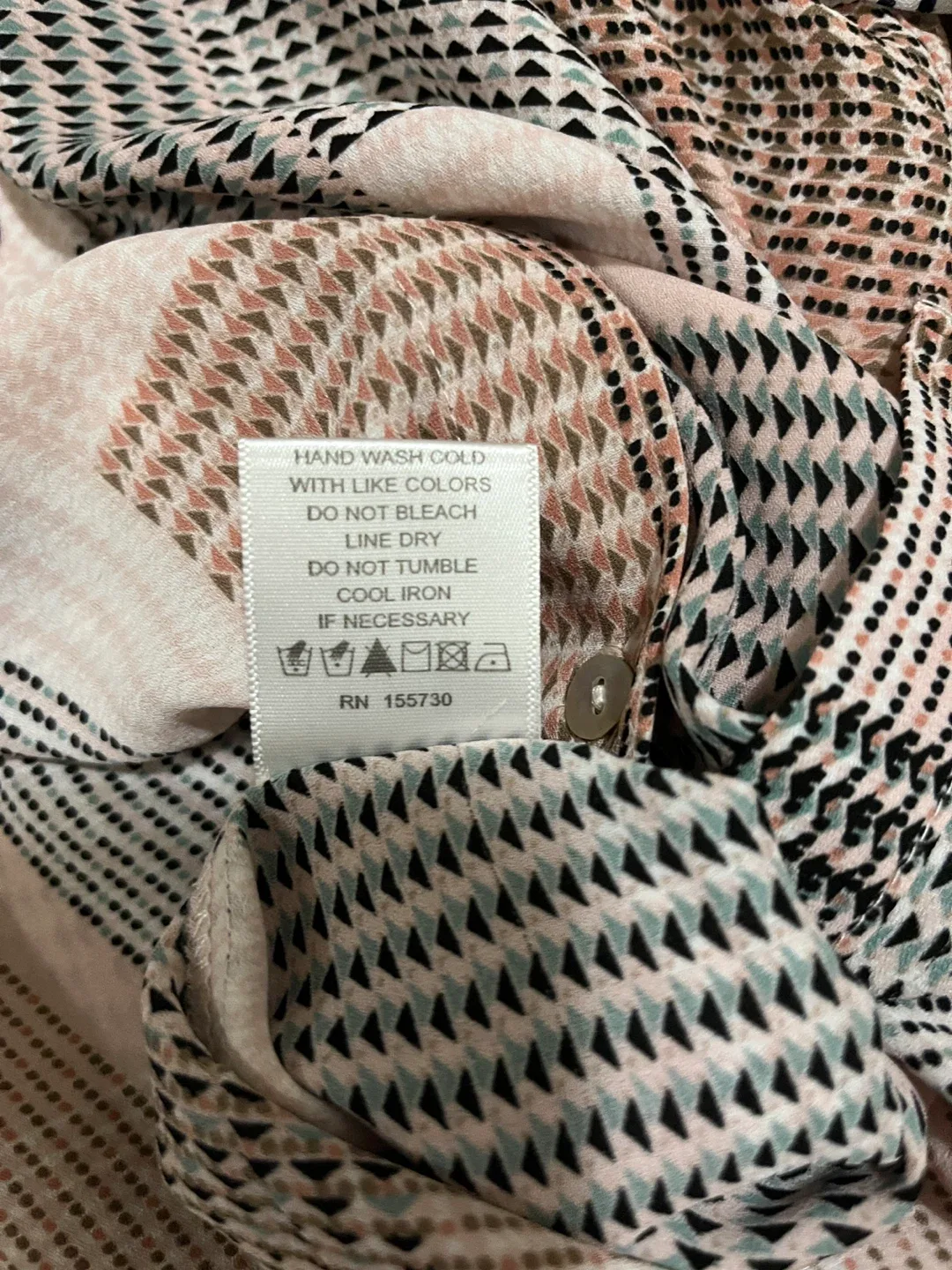 Rose + Olive womens large blouse, geometric patchwork pink taupe image indicator(3)