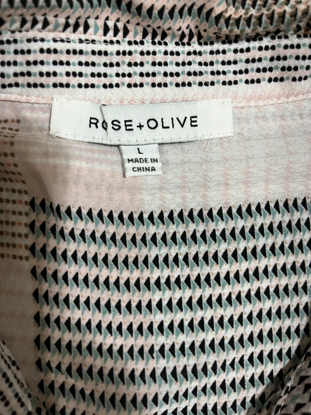 Rose + Olive womens large blouse, geometric patchwork pink taupe - photo 2