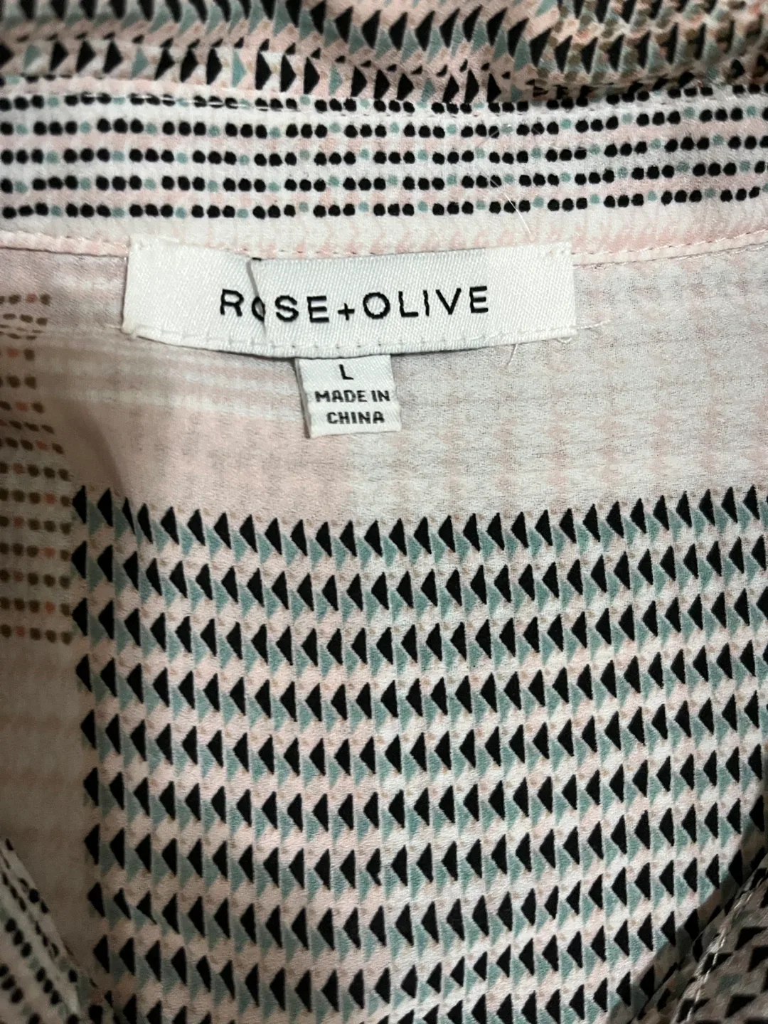 Rose + Olive womens large blouse, geometric patchwork pink taupe image indicator(2)