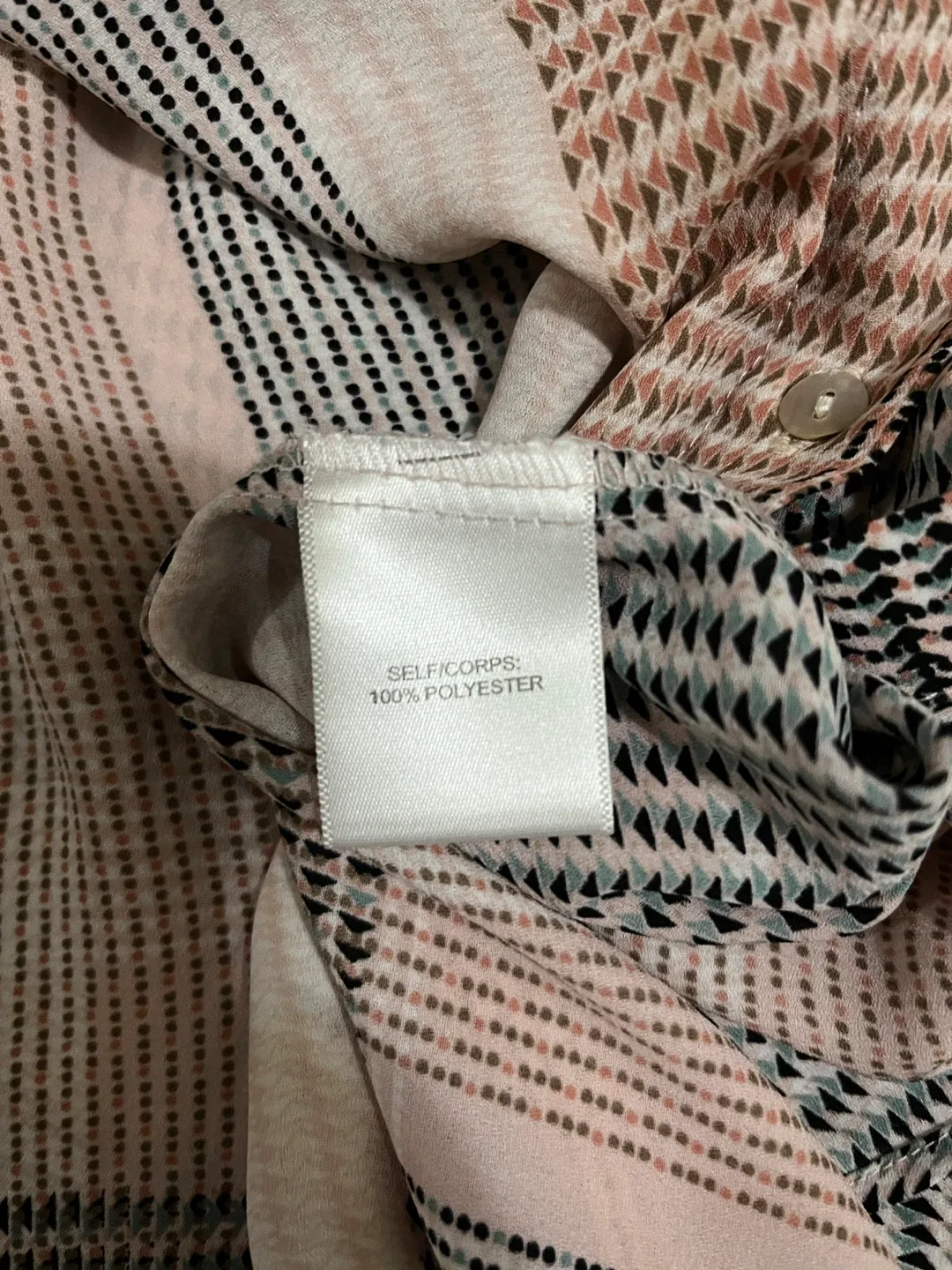 Rose + Olive womens large blouse, geometric patchwork pink taupe image indicator(4)