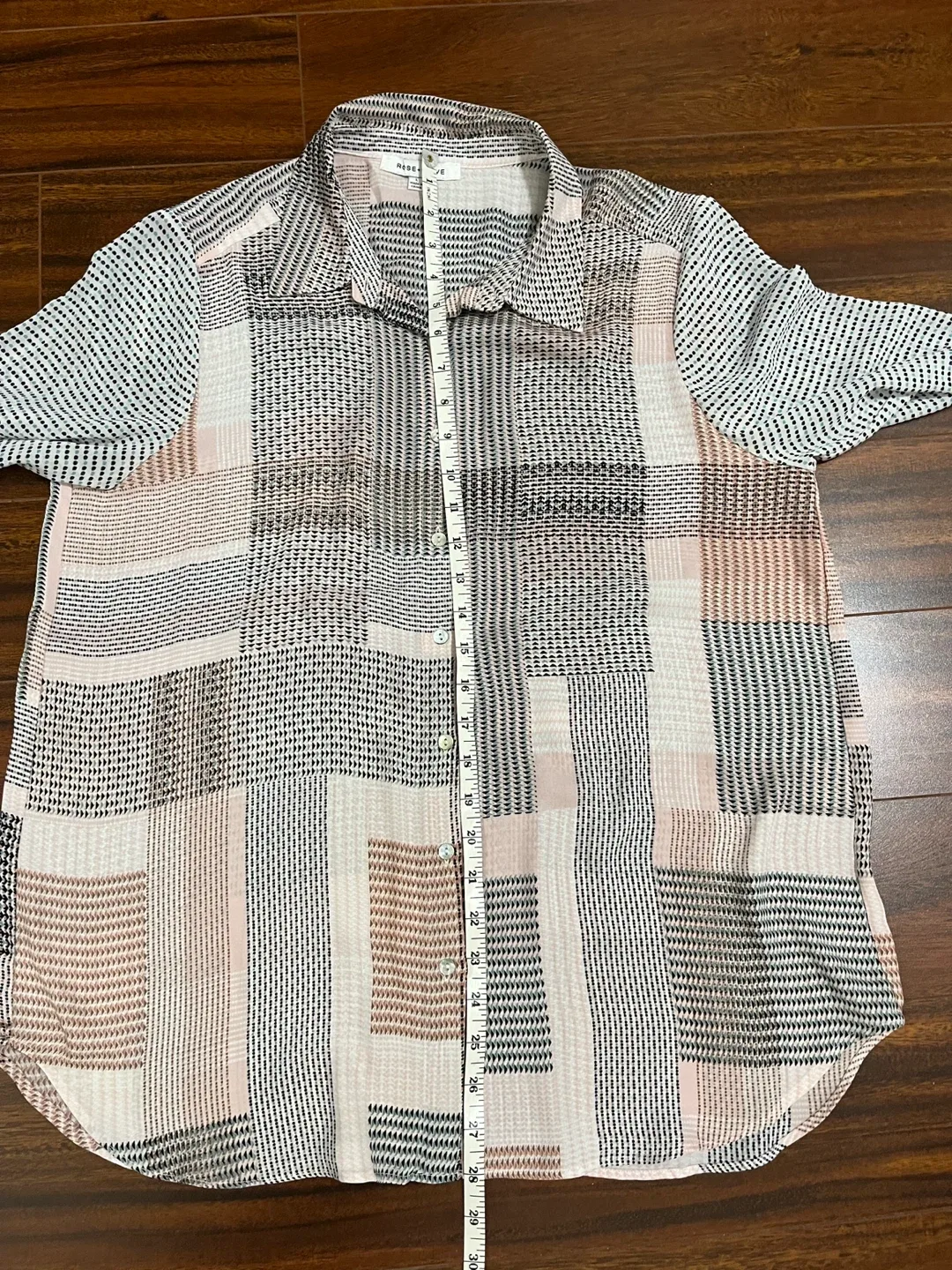 Rose + Olive womens large blouse, geometric patchwork pink taupe image indicator(6)