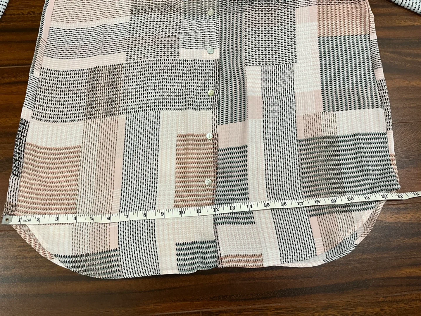 Rose + Olive womens large blouse, geometric patchwork pink taupe image indicator(8)