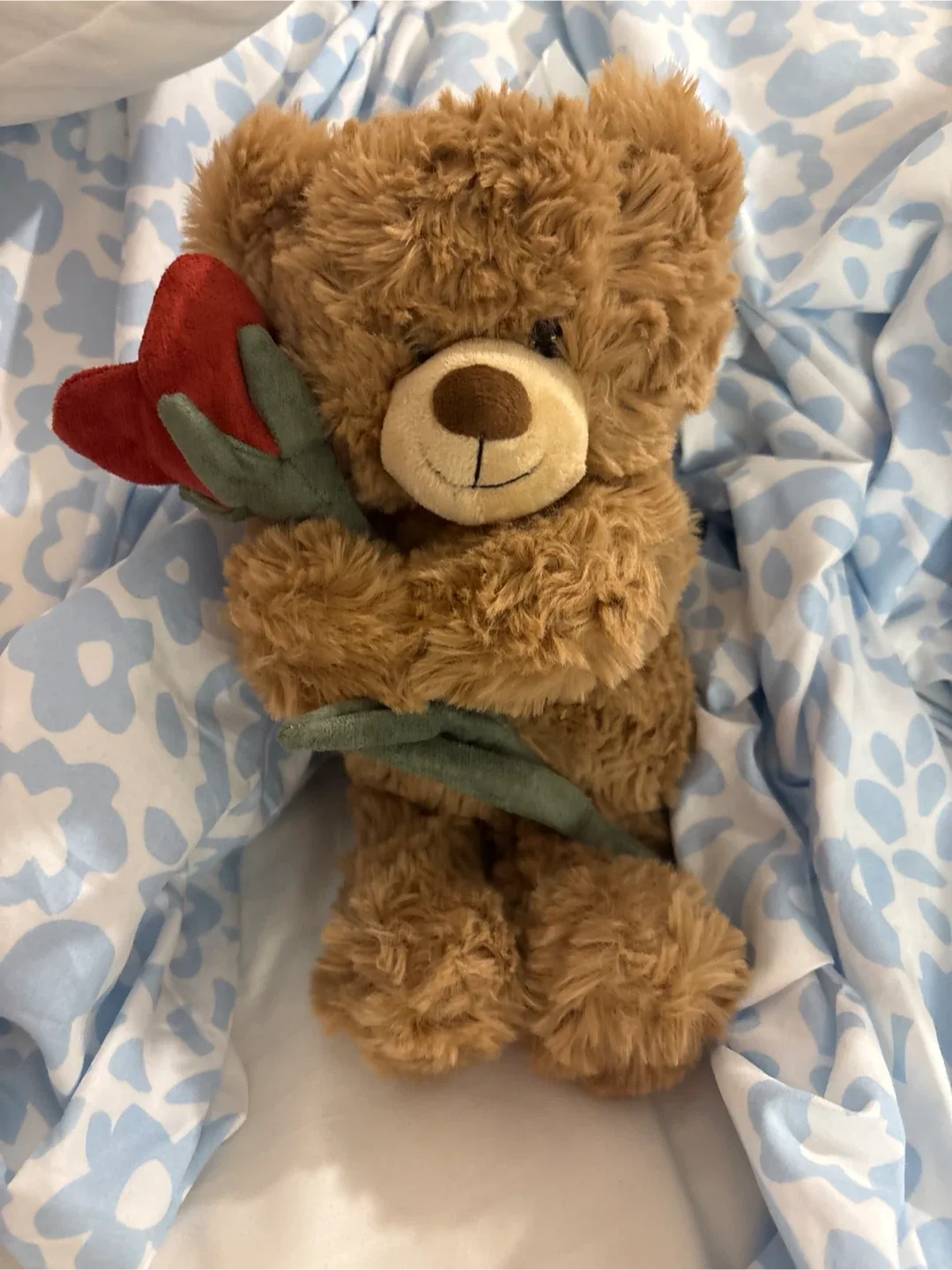 Cute Plush Teddy Bear with Red Flower