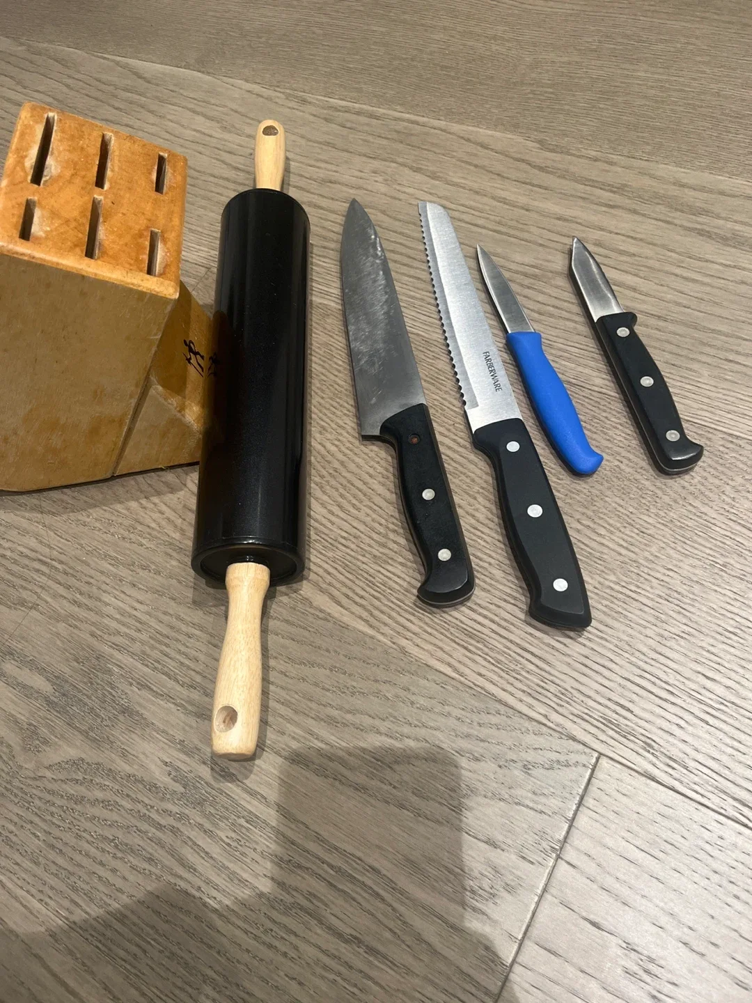 Farberware Knife Set with Block & Rolling Pin