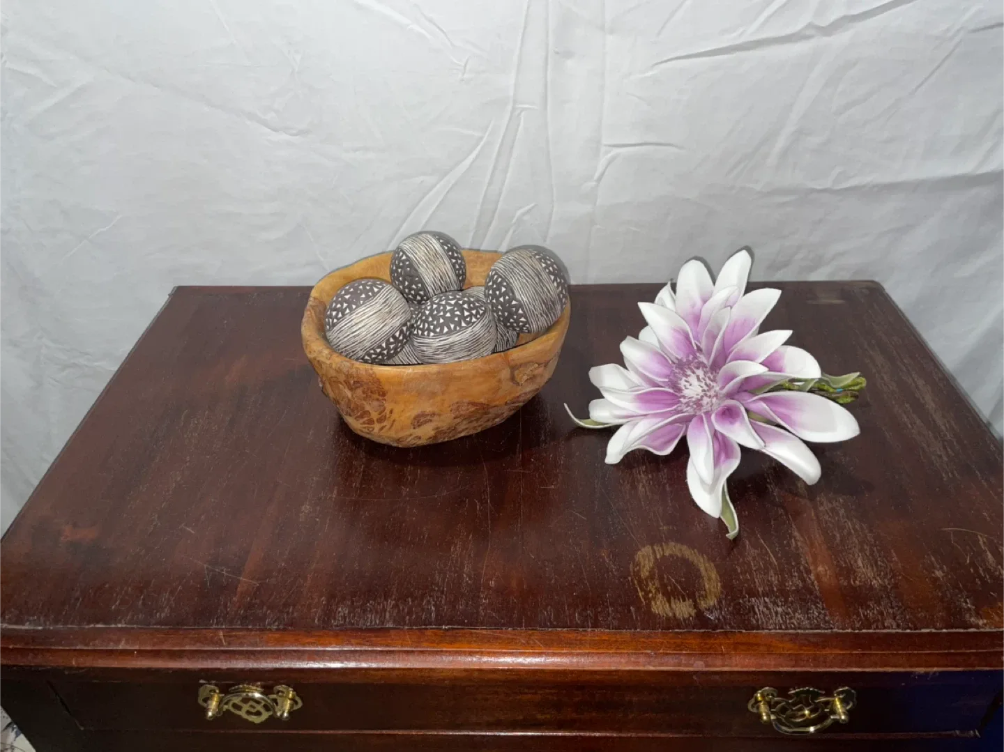Wooden Bowl with Decorative Spheres
