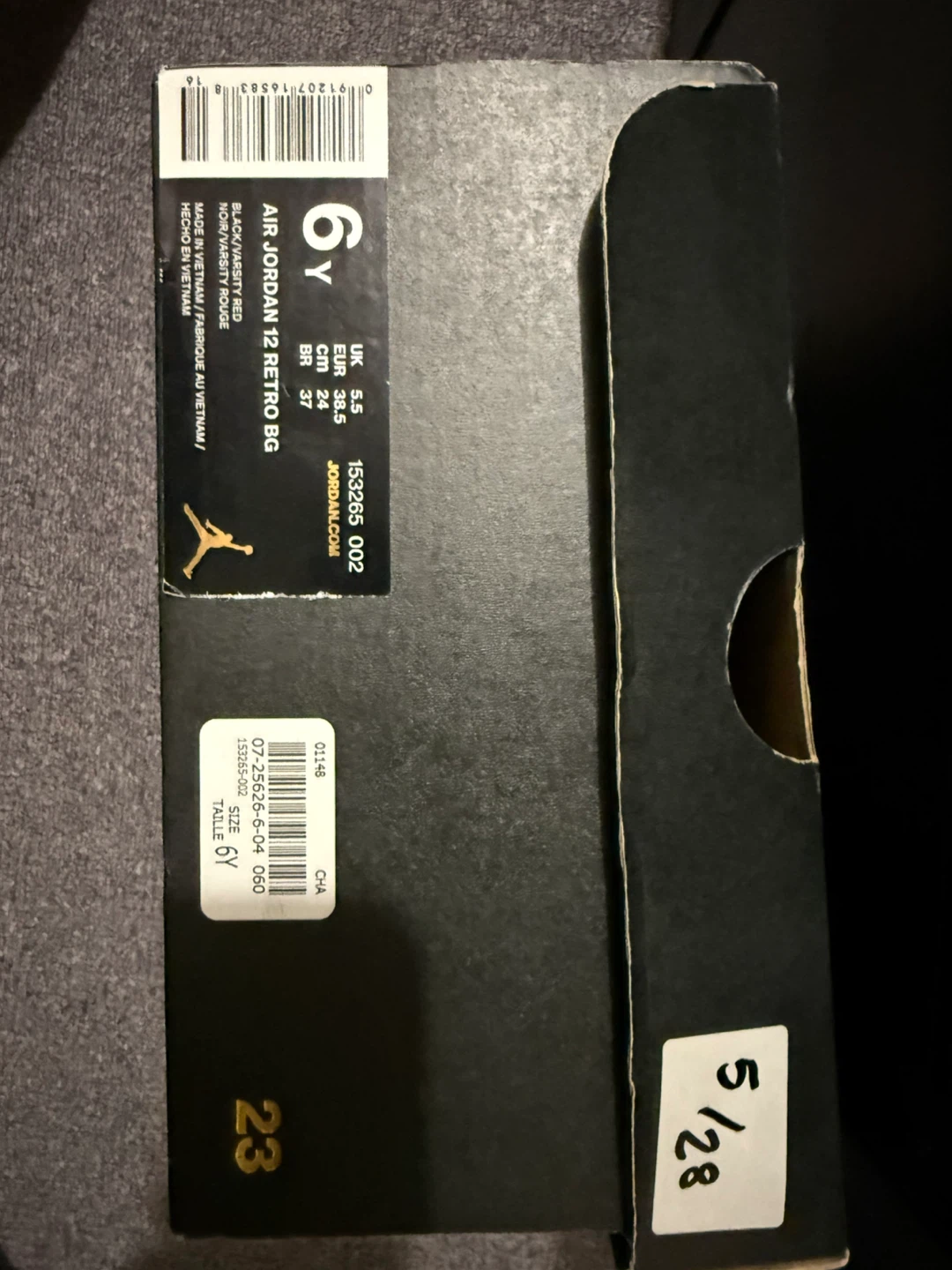 Air Jordan 12 Retro BG Black/Varsity Red - Size 6Y - photo 2