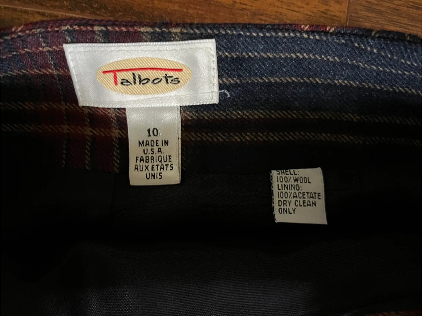 Talbots women’s 10 plaid wool lined midi skirt, navy burgundy image indicator(4)
