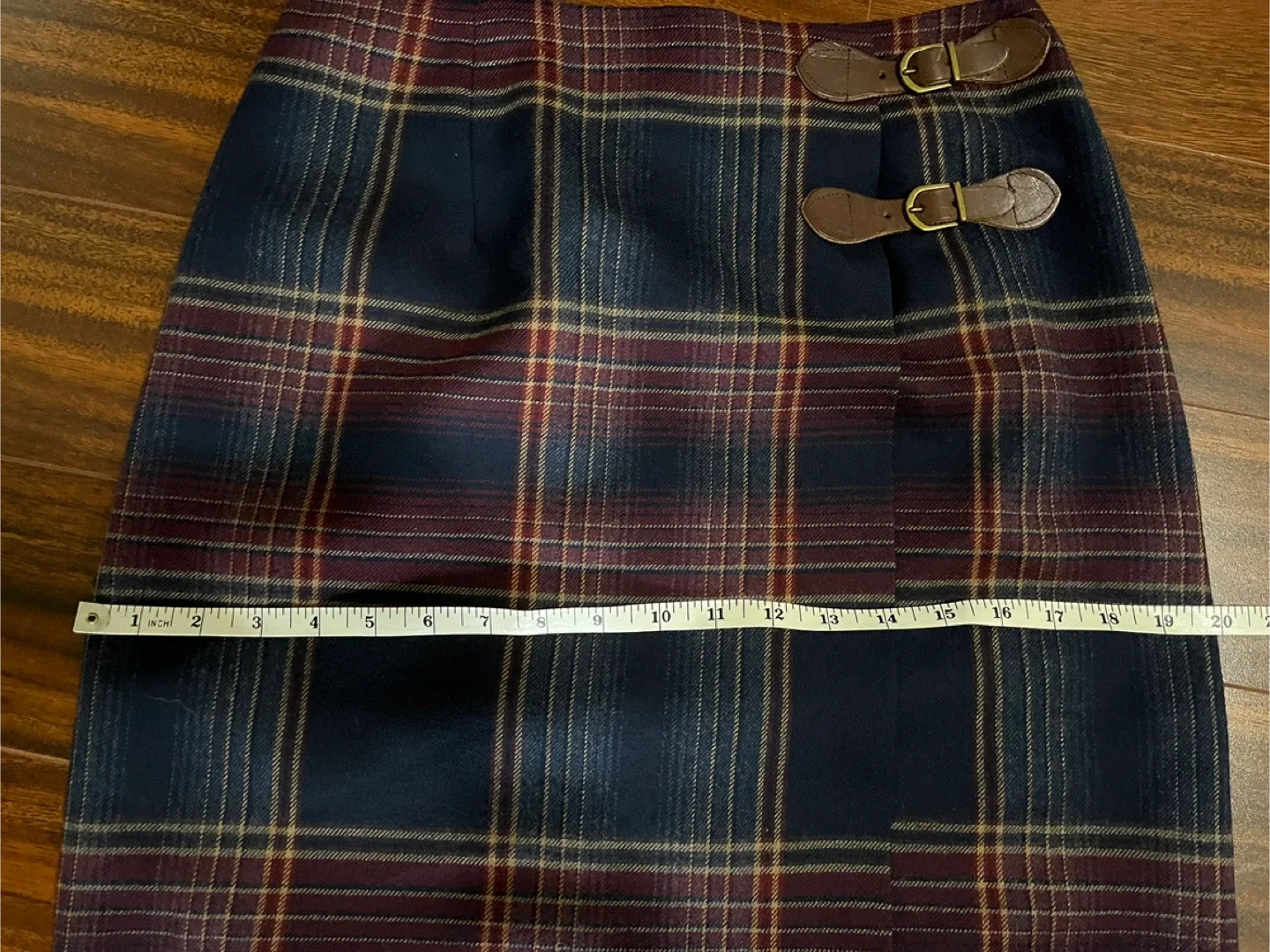 Talbots women’s 10 plaid wool lined midi skirt, navy burgundy image indicator(6)