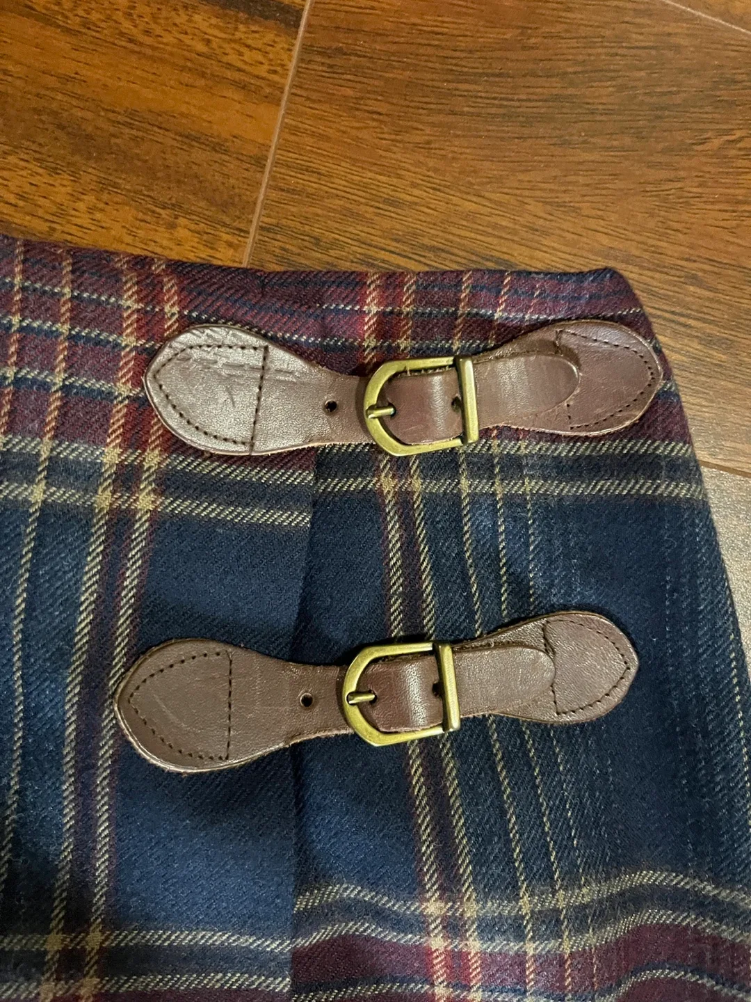 Talbots women’s 10 plaid wool lined midi skirt, navy burgundy image indicator(3)