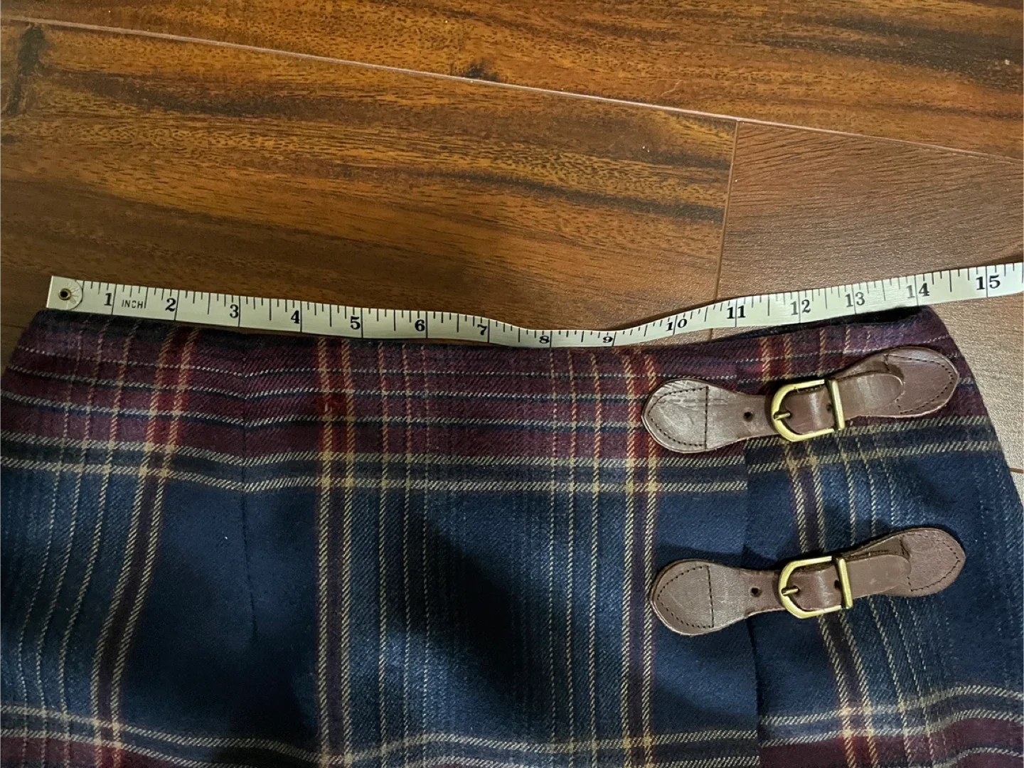 Talbots women’s 10 plaid wool lined midi skirt, navy burgundy image indicator(5)