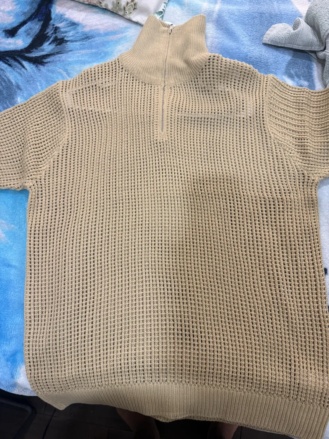 Beige Knit Half-Zip Sweater