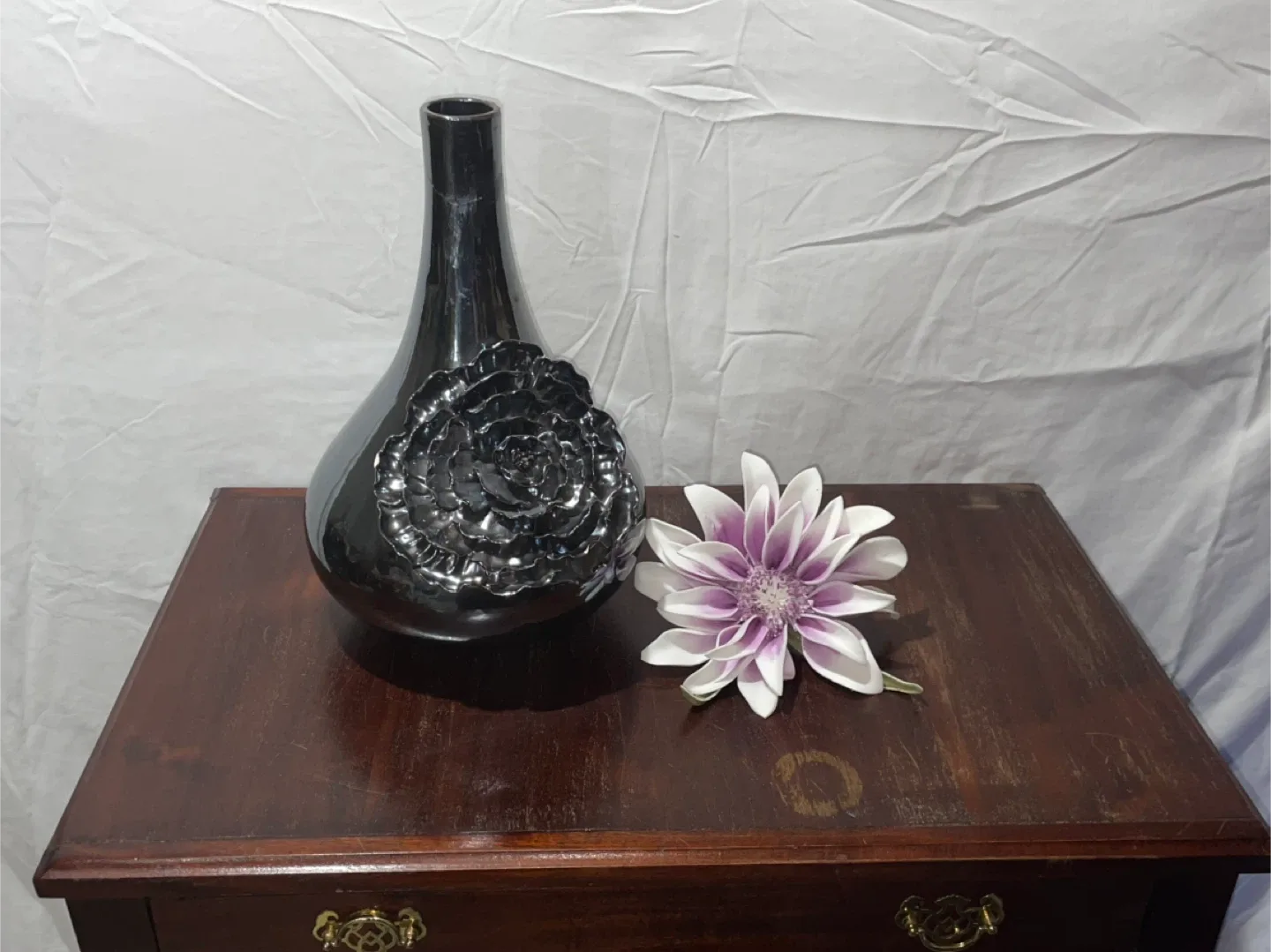 Black Decorative Vase with Rose Design