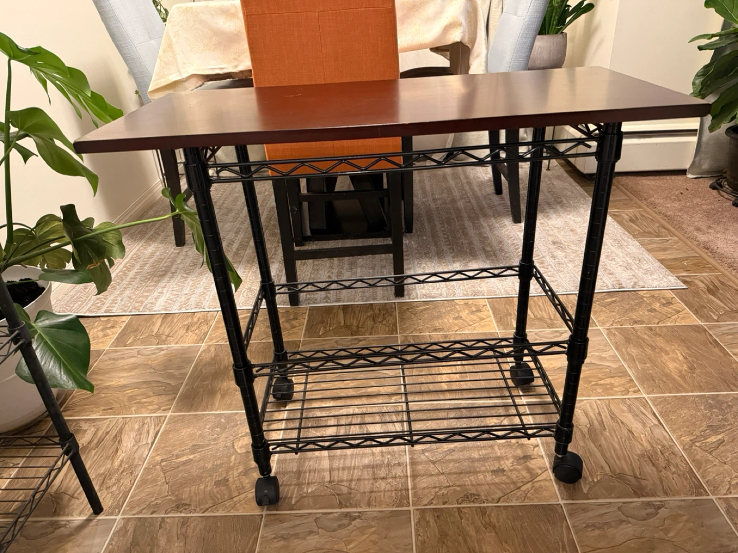 Rolling Kitchen Cart - Brown Top, Black Frame - photo 3