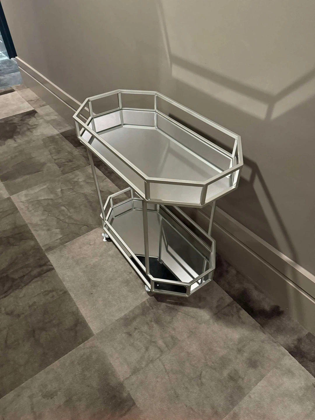 Silver Mirrored 2-Tier Bar Cart