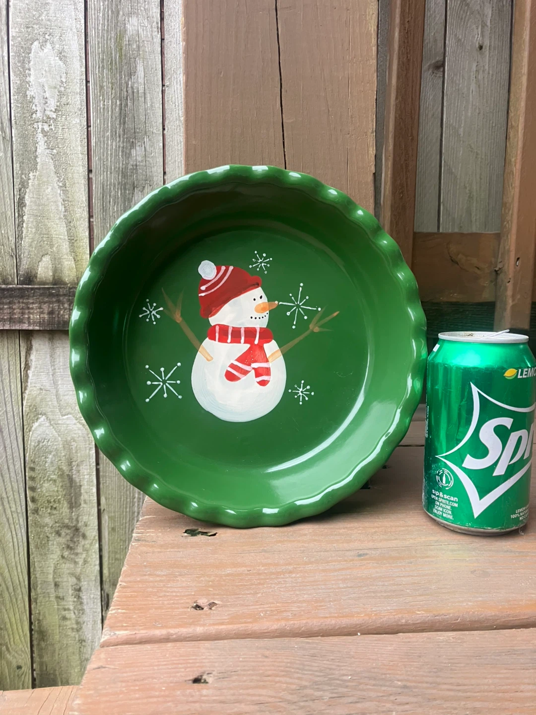 Hand Painted Snowman 9” Stoneware Deep Dish Pie Plate - photo 2