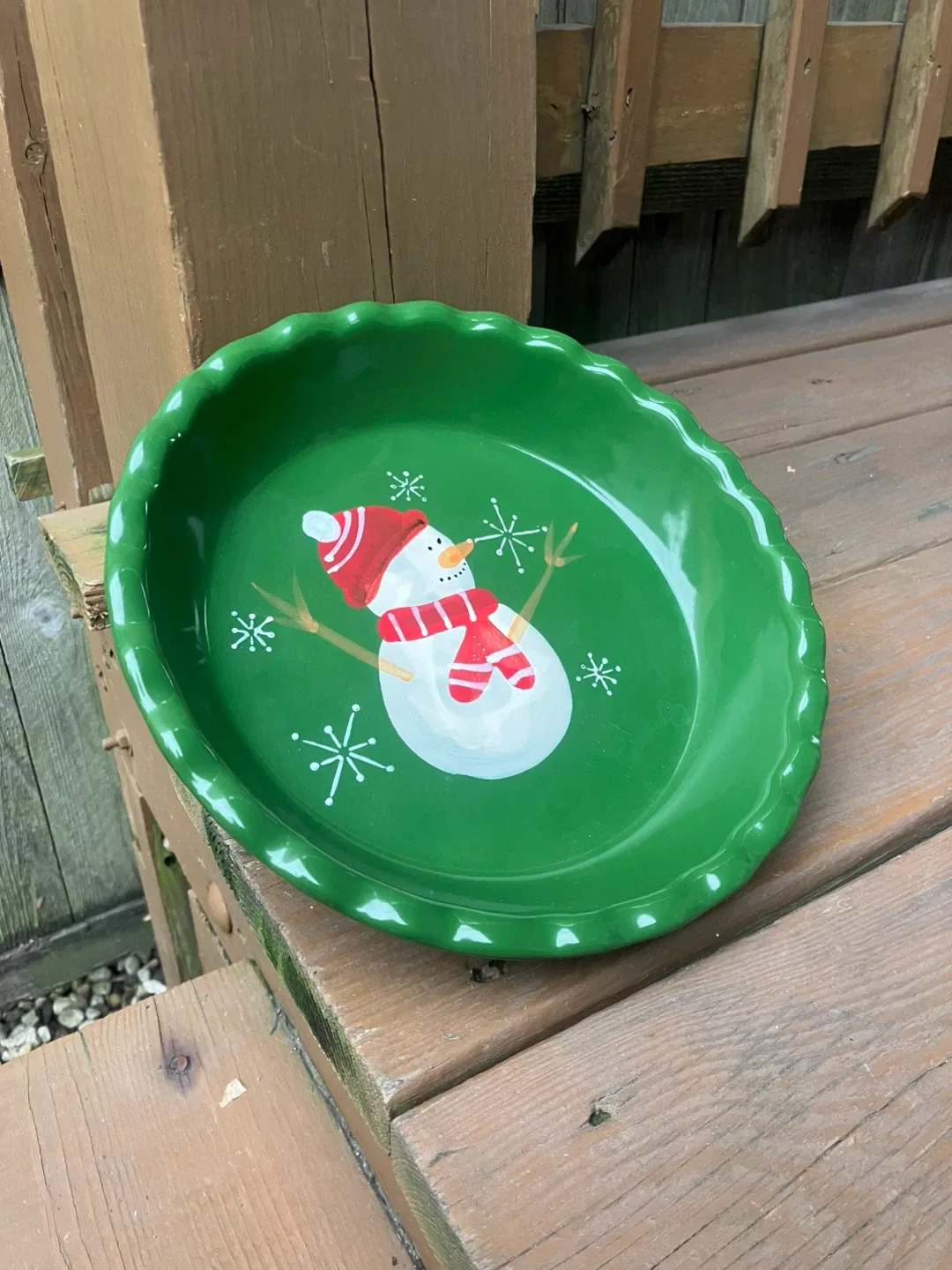 Hand Painted Snowman 9” Stoneware Deep Dish Pie Plate image indicator(8)