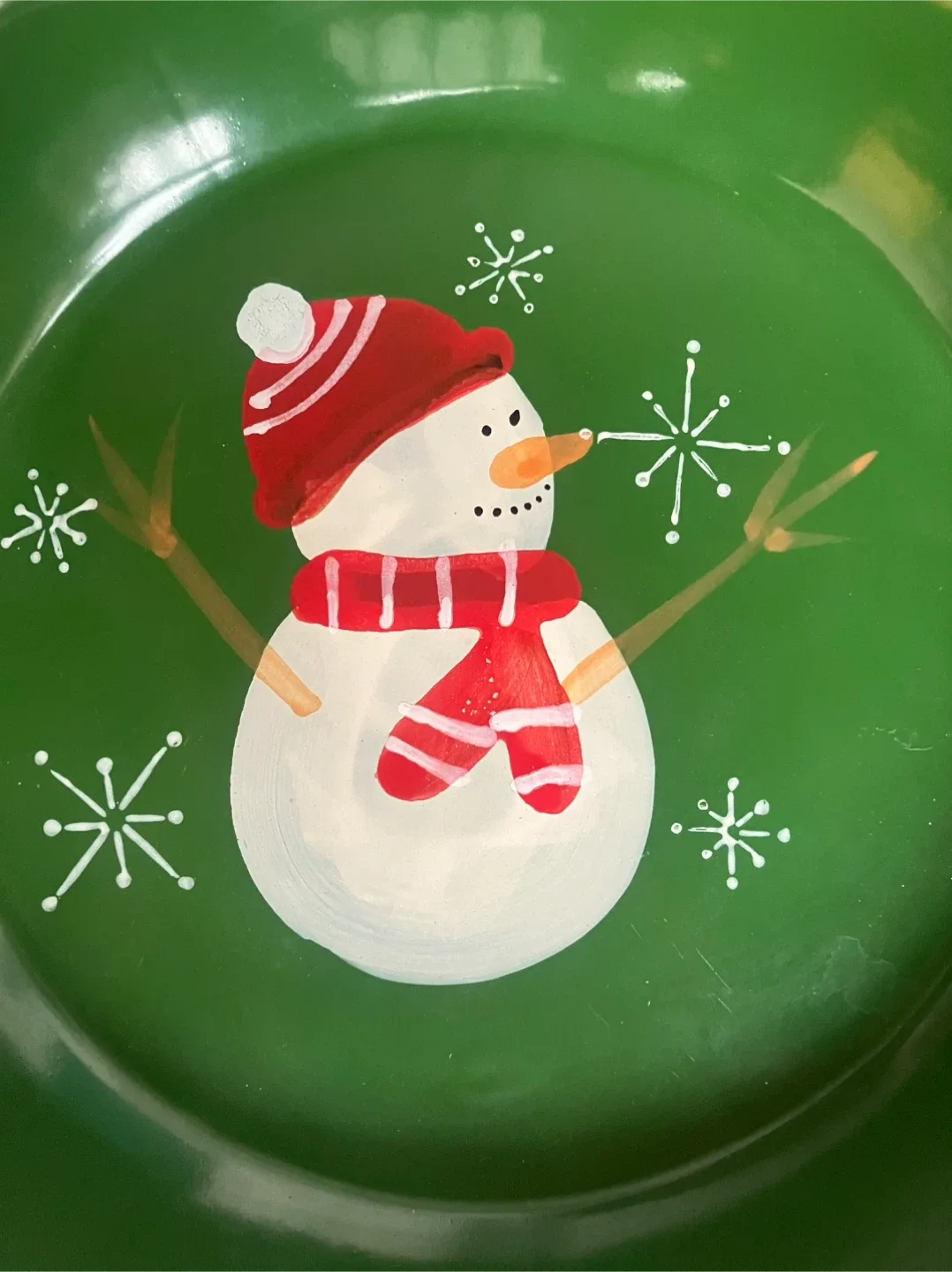 Hand Painted Snowman 9” Stoneware Deep Dish Pie Plate image indicator(9)