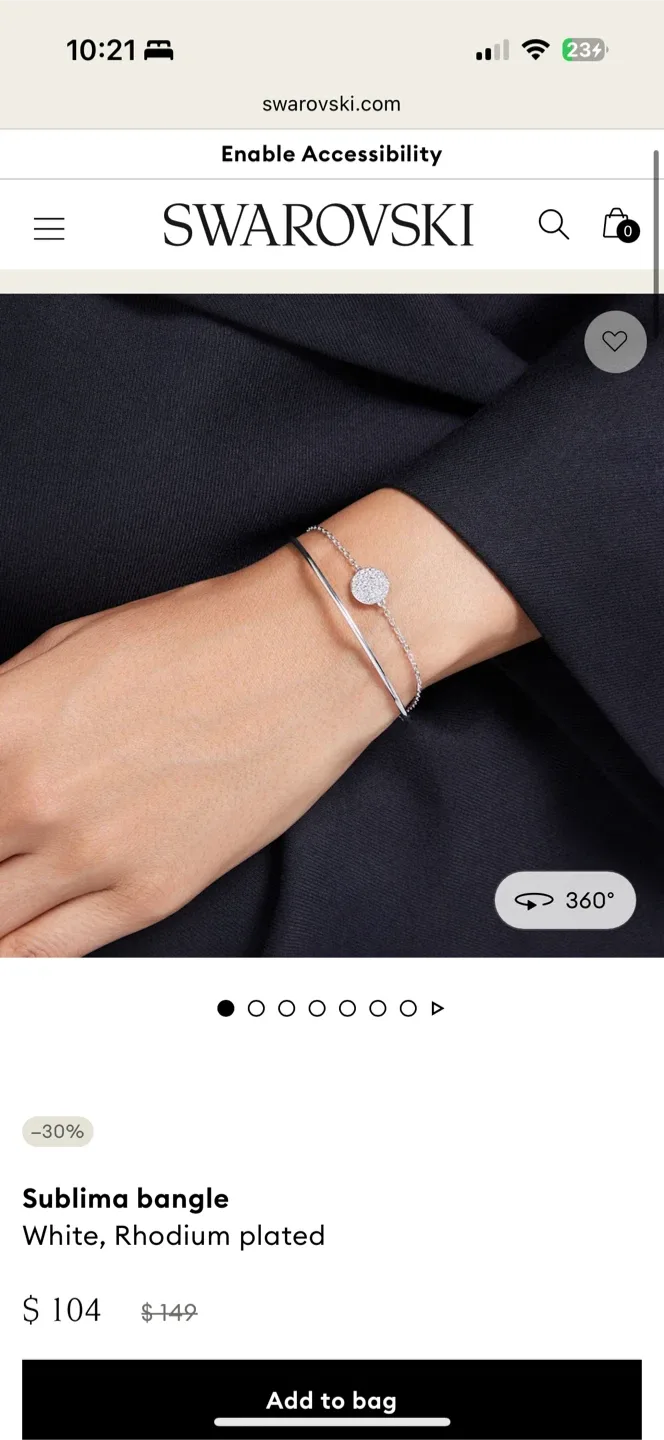 Swarovski Sublima Bangle, Rhodium Plated