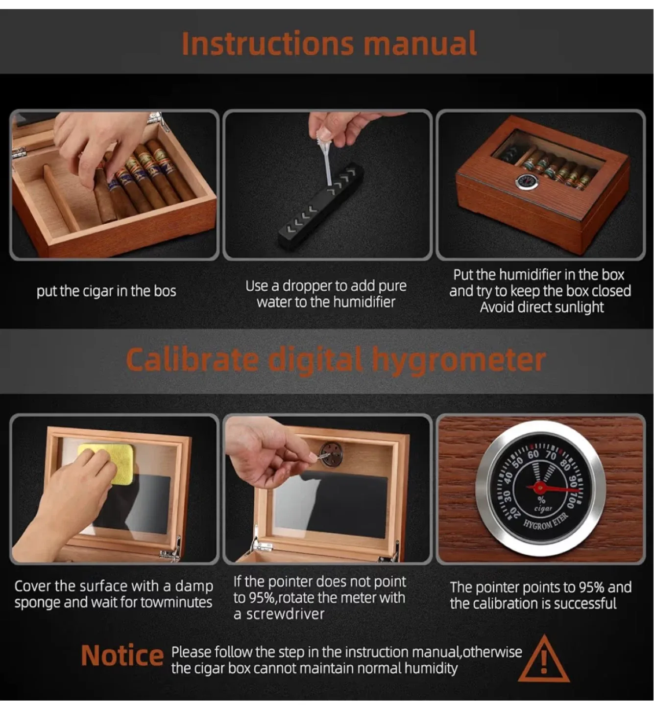 TISFA Cigar Humidor, Glass Top Cigar Box - Cedar Wood image indicator(6)