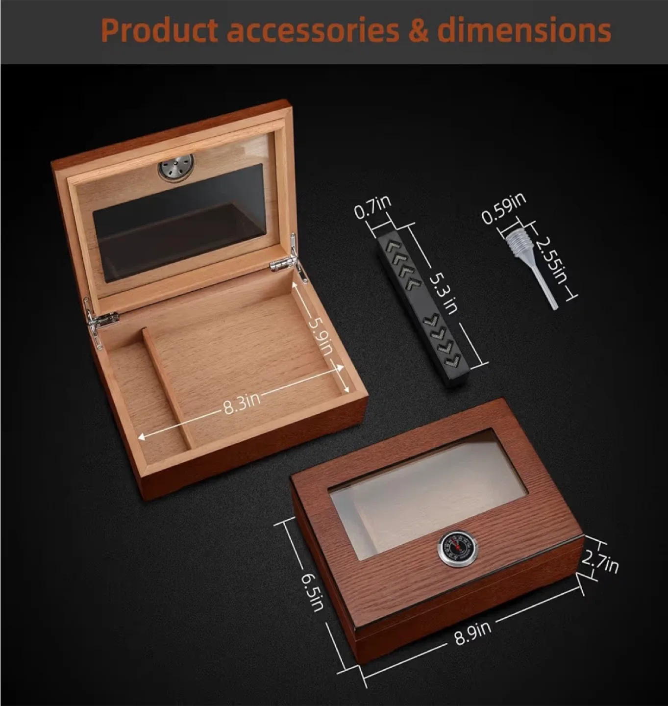 TISFA Cigar Humidor, Glass Top Cigar Box - Cedar Wood image indicator(4)