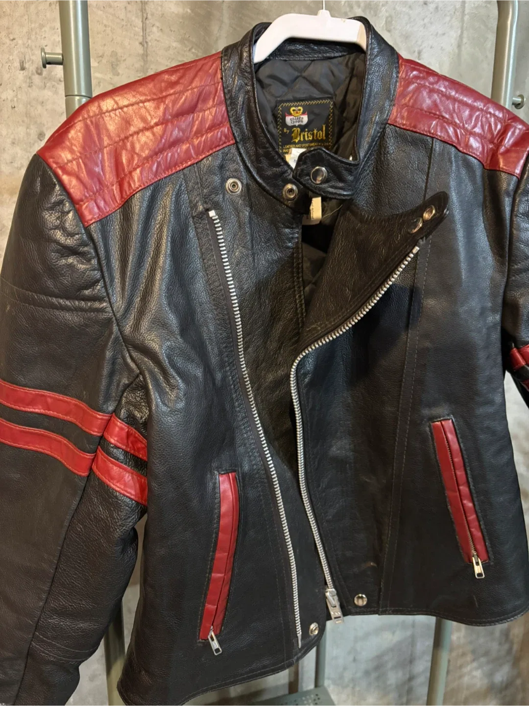 Vintage Bristol Leather Motorcycle Jacket - Black & Red image indicator(3)