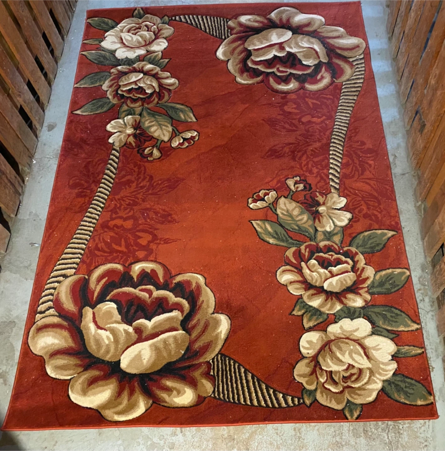 Floral Area Rug & Matching Runner - Red
