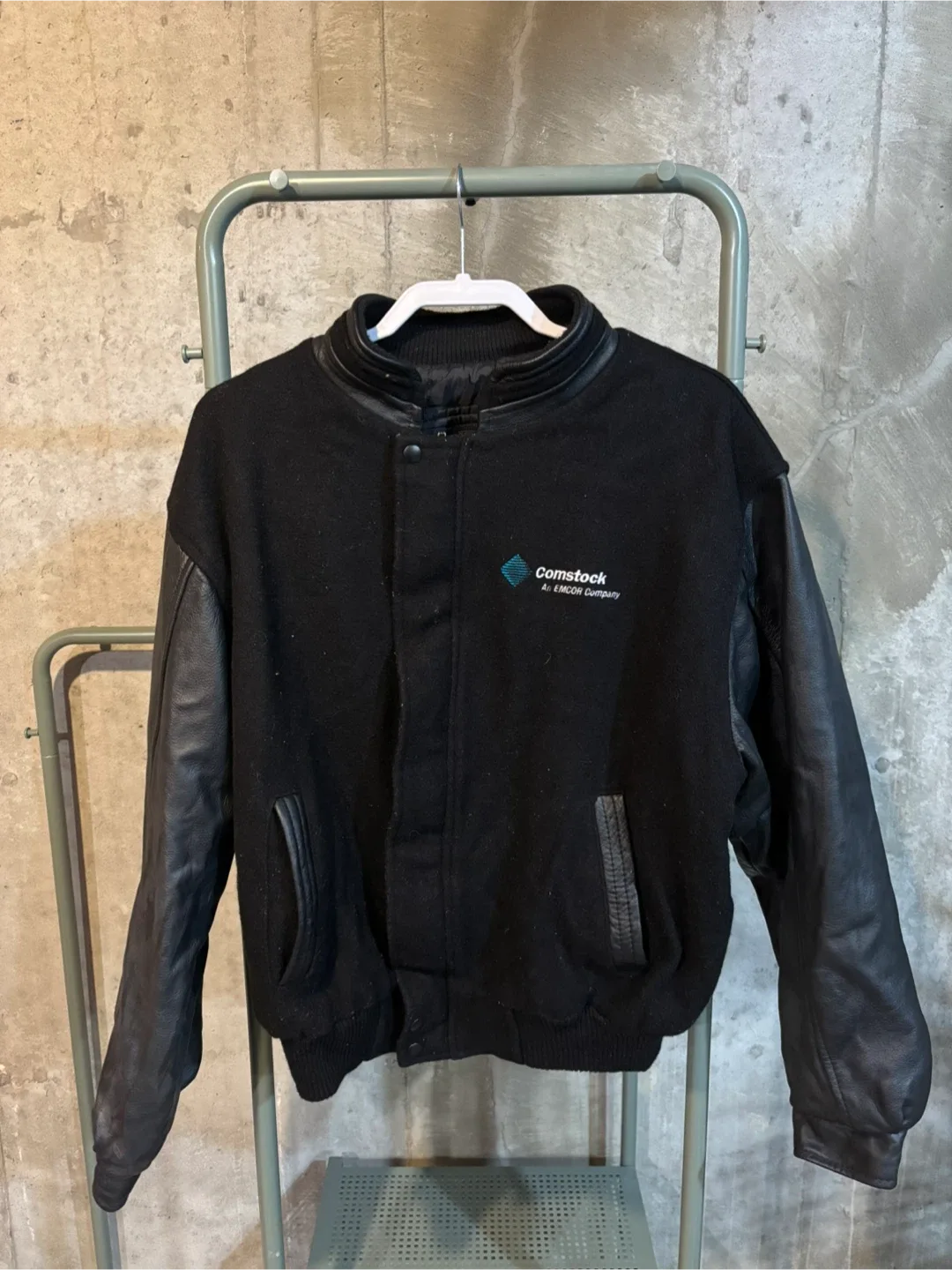 Comstock Black Wool & Leather Bomber Jacket