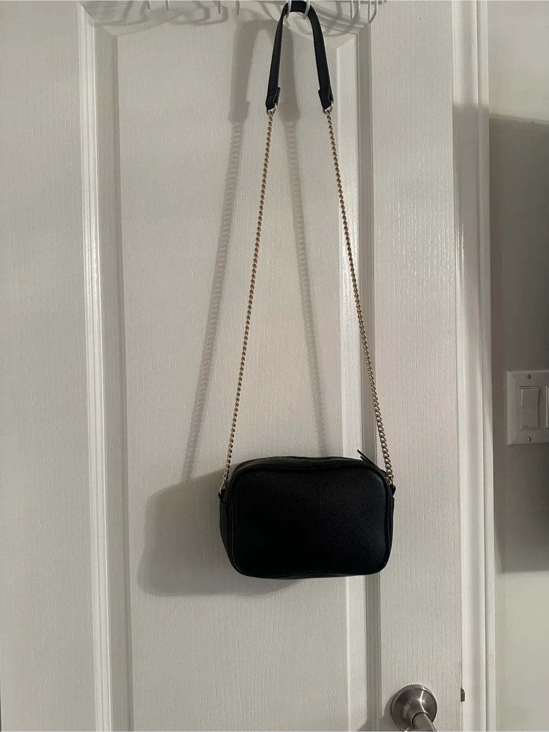 Black Crossbody Bag with Gold Chain