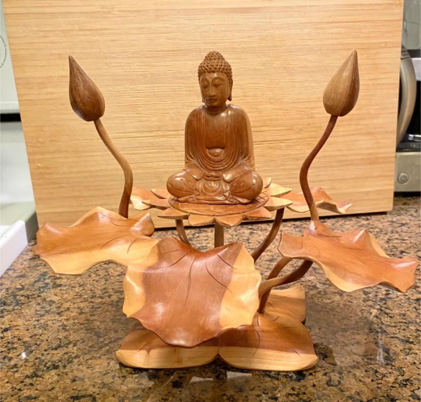 Wooden Buddha Statue on Lotus Stand image indicator(2)